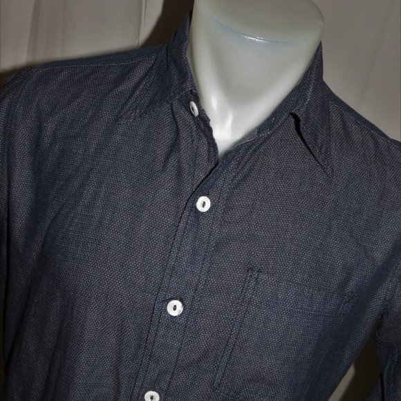 Post O'Alls Overalls Blue Pin Dot Collared Buttoned Down Shirt M - Picture 4 of 11